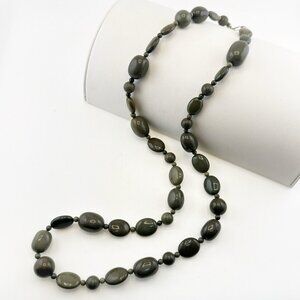 Jay King Necklace Olive Green Griege Beaded Long Sterling Silver 925 DTR Neutral